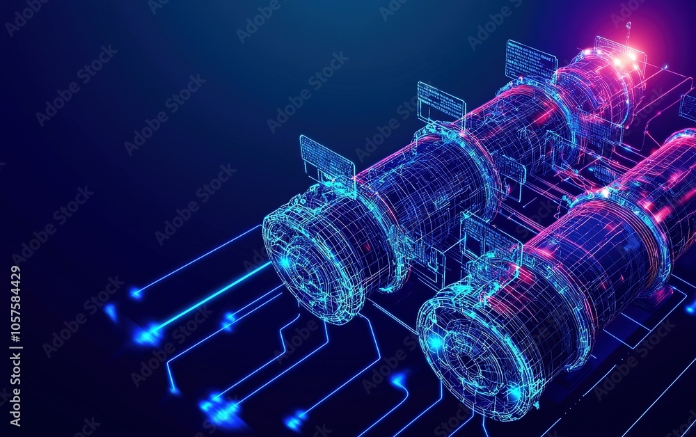 Aufkleber futuristic digital illustration of interconnected mechanical components with glowing lines and circu