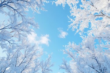 Winter  Snow Covered Branches And Crisp Clean Blue Winter Sky