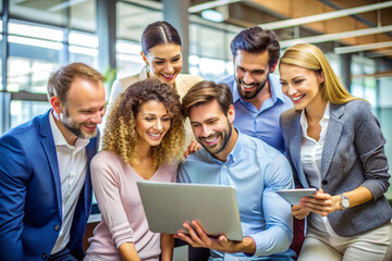 Fototapeta premium Tech savvy teamwork capture them collaborating over a laptop