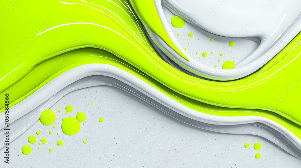 Poster vibrant swirls of lime green and white paint on a smooth surface creating a captivating abstract des