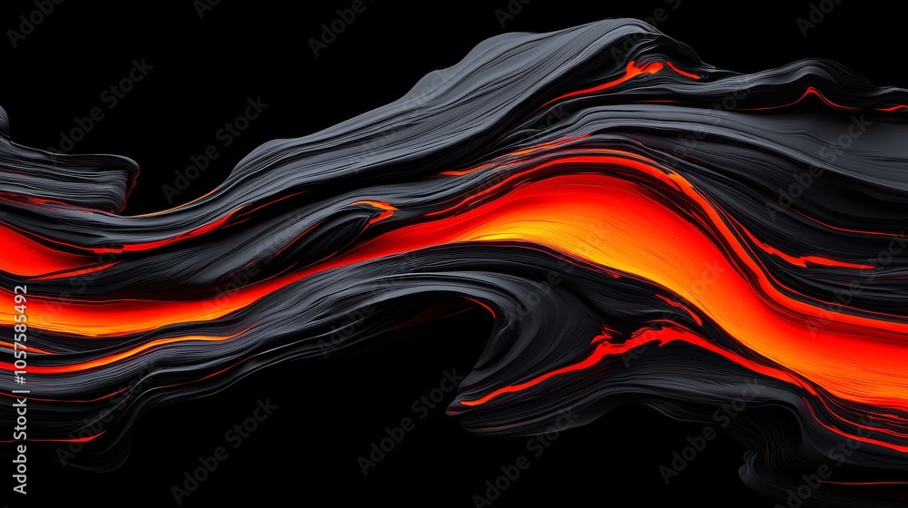 Poster dynamic flow of vibrant red and black abstract waves reflecting energy and motion in modern art desi