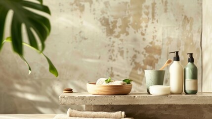 Zen-inspired spa setting with organic beauty products Close-up photo with clean background
