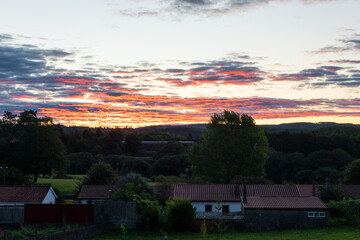 sunset over the village in spain