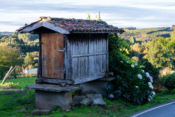 old wooden grain loft in Galicia, spain