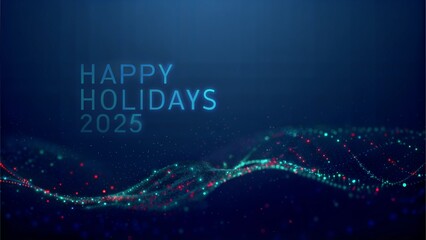 Futuristic Neon Holiday Message in Vibrant Colors Against Dark Background with Copy Space