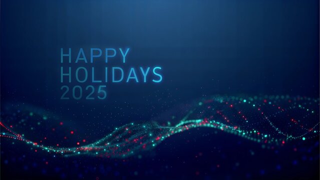 Futuristic Neon Holiday Message in Vibrant Colors Against Dark Background with Copy Space