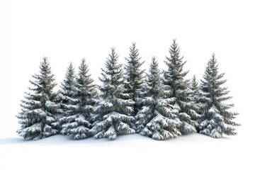 Fototapeta premium Spruce covered with snow isolated on white background winter forest