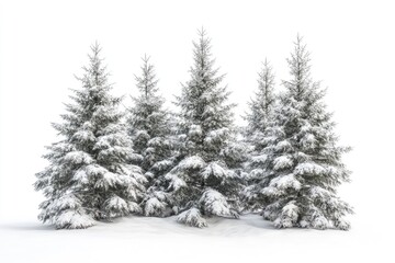Fototapeta premium Spruce covered with snow isolated on white background winter forest