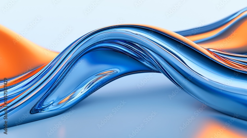 Poster Dynamic flow of blue and orange waves capturing a sense of motion and fluidity in an abstract composition