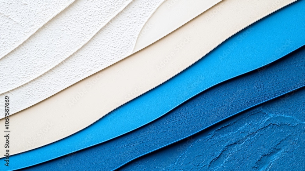 Poster exploring the harmony of textured waves in a palette of soft colors and smooth lines for modern desi