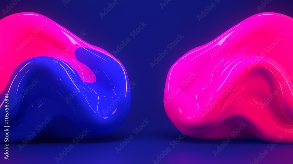 Poster dynamic fusion of color and shape exploring the interplay of vivid blue and pink forms in abstract d
