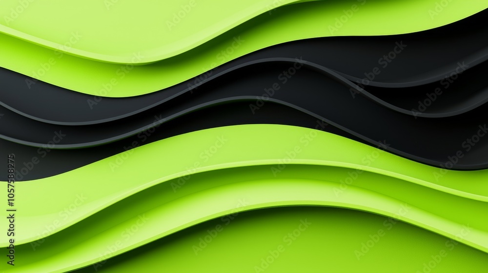 Poster dynamic green and black waves a modern abstract design representing fluidity and movement in creativ