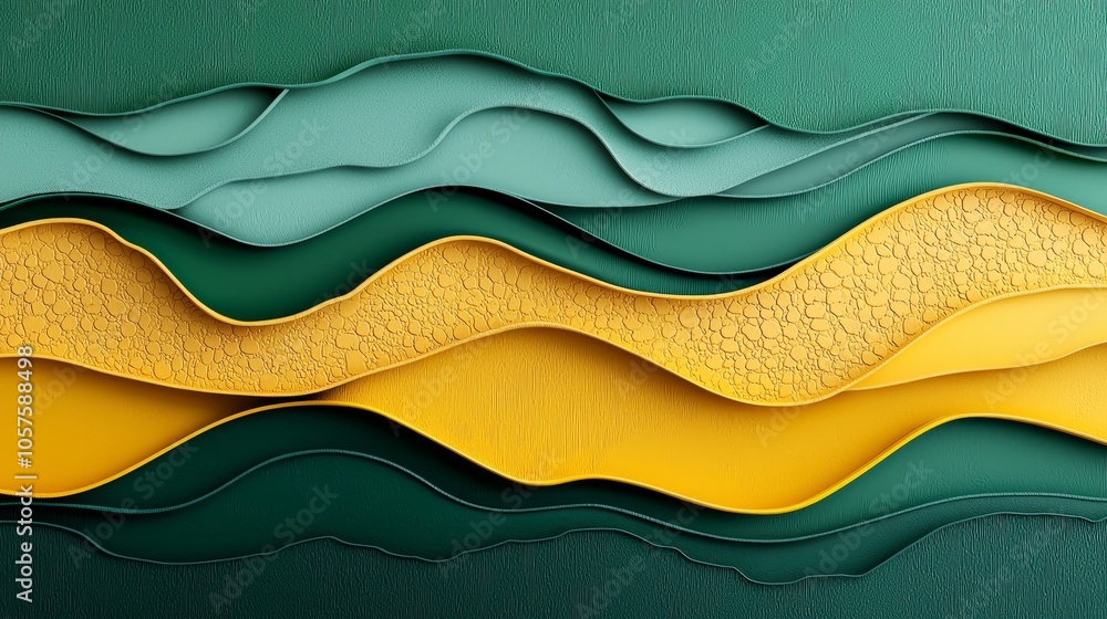 Poster abstract waves of green and yellow a stunning display of fluidity and texture in modern design