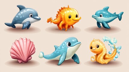 Fototapeta premium Playful Marine Creatures Collection