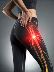 Lower Back Pain and Sciatica Nerve Illustration – Medical Image of Spine and Hip Discomfort