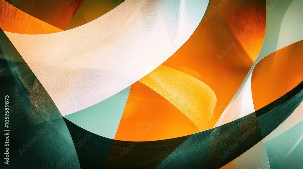 Poster abstract colorful swirl pattern with orange, green, and white tones, creating a dynamic and vibrant 