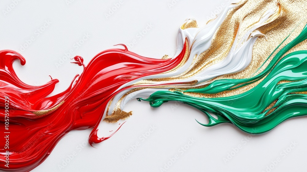 Poster vibrant swirls of color a dynamic representation of green white and red with a touch of gold for art