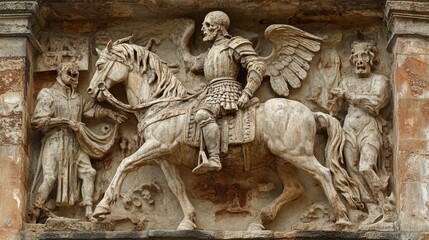 "Medieval Bas-Relief Sculpture of Death on Horseback"