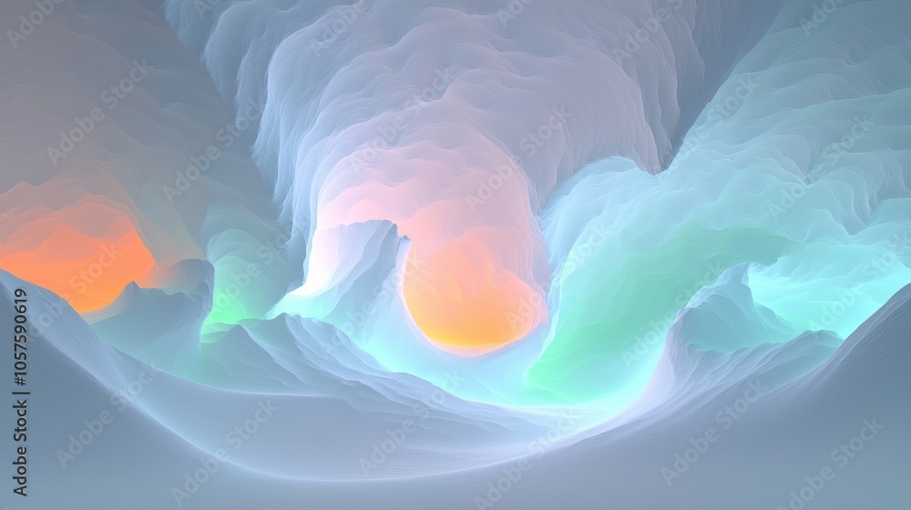 Poster ethereal waves of color a dreamlike exploration of abstract landscapes and fluid forms in soft paste