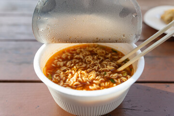 Instant Cup Noodles: A Quick and Satisfying Korean Snack Packed with Flavorful Broth and Chewy Noodles