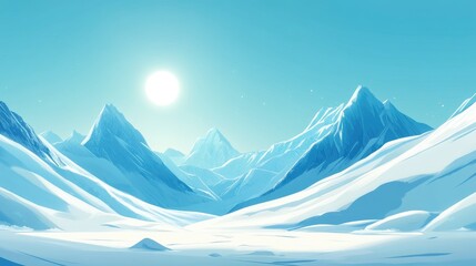Scenic view of snowy mountains under a bright, sunny sky, showing sparkling peaks and clear skies. Perfect winter day in nature.