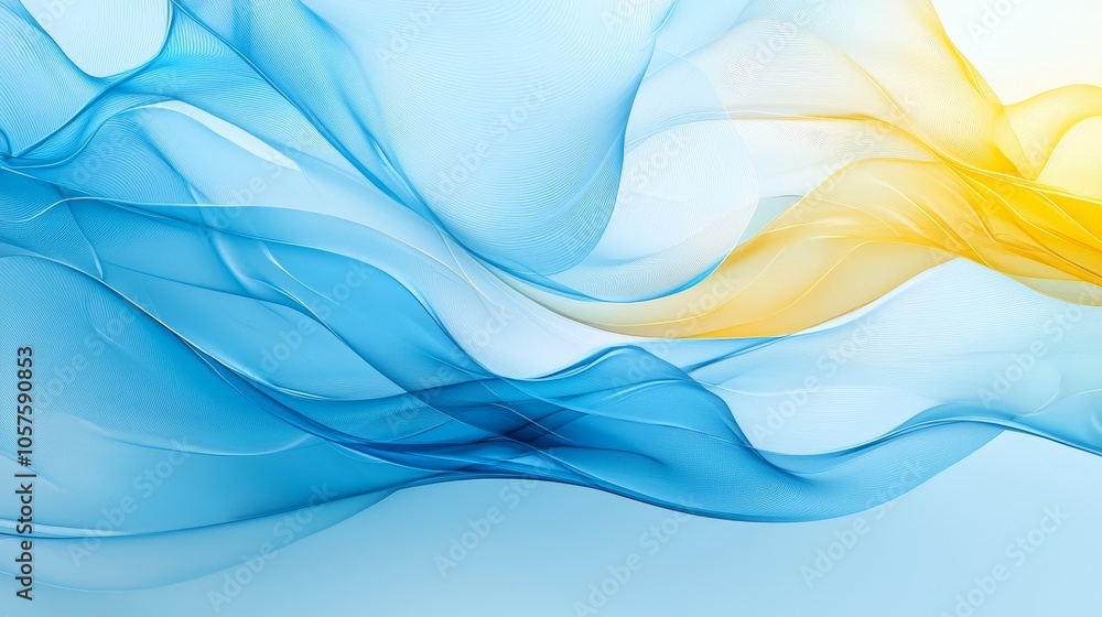 Aufkleber flowing waves of tranquil blue and yellow colors creating an artistic abstract background for design
