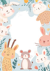 Cute cartoon animals frame design with blank space for text