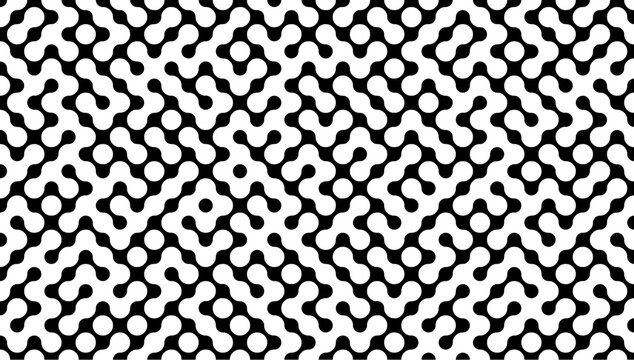 Metaball black shapes on white background pattern. Modern metaball graphic design, connected liquid molecule figures flat vector background illustration. Abstract metaball shapes backdrop texture