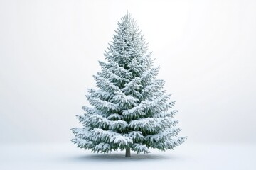 Snow covered Christmas tree isolated on white background.