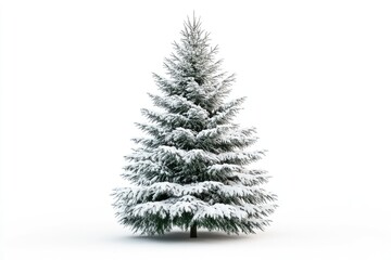 Fototapeta premium Snow covered Christmas tree isolated on white background.