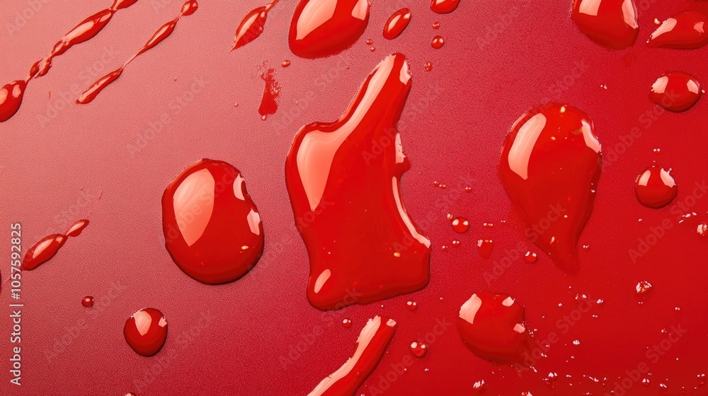 Poster red sauce droplets on a pristine surface complemented by the smooth texture of tomato puree captured