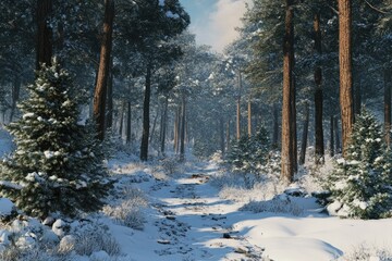 winter forest in the park spruce