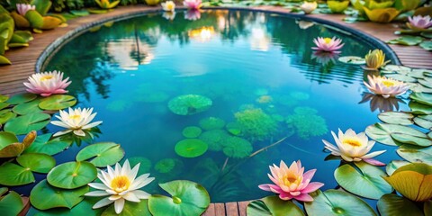 Fototapeta premium Beautiful Water Blooms Embracing Care and Maintenance of a Frame Pool with Flowering Water