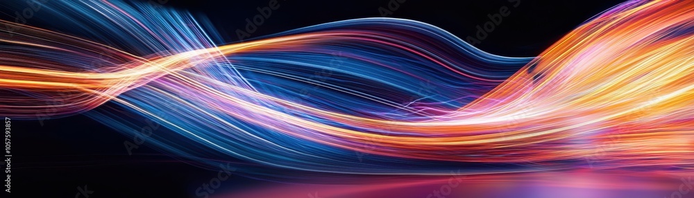 Poster colorful abstract light waves on a dark background create a dynamic and vibrant visual experience, p
