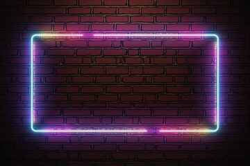 Colorful Neon Frame on Dark Brick Wall Background - Modern and Vibrant Urban Decor for Advertising and Design