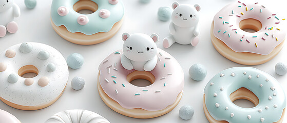Obraz premium Delightful kawaii animal-shaped donuts with smiling faces a cute and whimsical treat for all ages