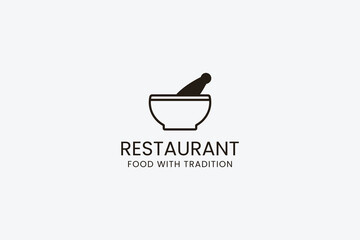 Elegant restaurant logo featuring mortar and pestle icon design