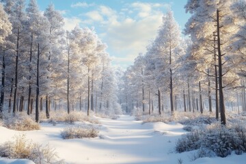 Obraz premium Winter landscape in fir forest and glade in snow Winter Winter landscape