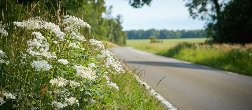 Hogweed Flowers Along The Side Of The Road In Capelle Aan Den Ijssel Which Can Harm People And Animals