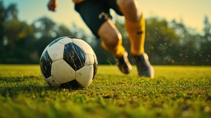 Obraz premium Close up image of an amateur soccer player in action