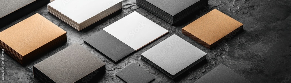 Poster elegant geometric arrangement of square tiles in various colors on a textured surface, creating a mo