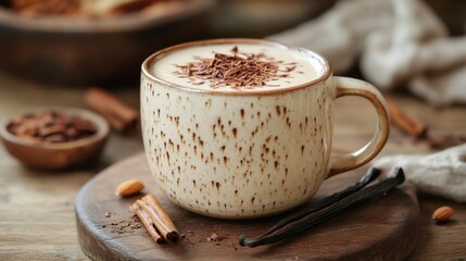 Creamy Spiced Beverage in Rustic Mug