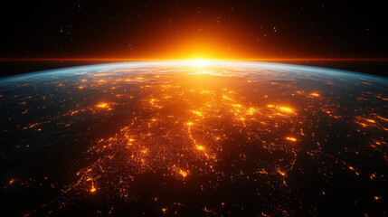 Wallpaper Showcasing A Realistic View Of Earth From Space, With Glowing City Lights On The Surface And A Deep Black Starry Sky Surrounding It