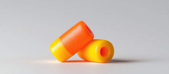 Orange And Yellow Foam Ear Plugs Isolated On A White Background Studio Shot