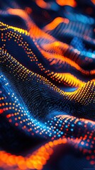Digital gradient background with blue and orange dots, creating an abstract wallpaper with a futuristic design. 