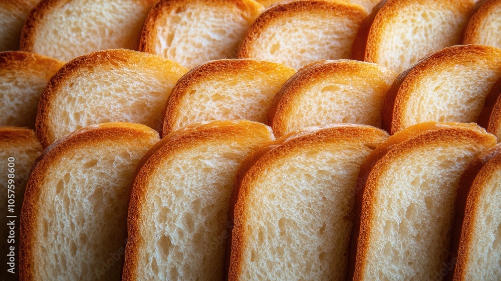 Poster macro detail of a row of bread slices captured from a high angle in a flatlay style showcasing the t
