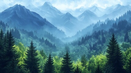 Fototapeta premium Majestic Mountain Landscape with Evergreen Forest
