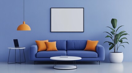 Modern Blue Living Room Interior