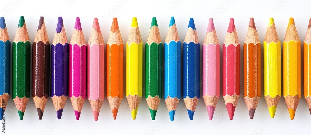Poster colored pencil double side border top view isolated on a white background with copy space back to sc
