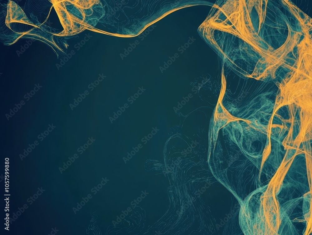 Poster abstract background with flowing orange and teal smoke on a dark backdrop, creating a calming and ar